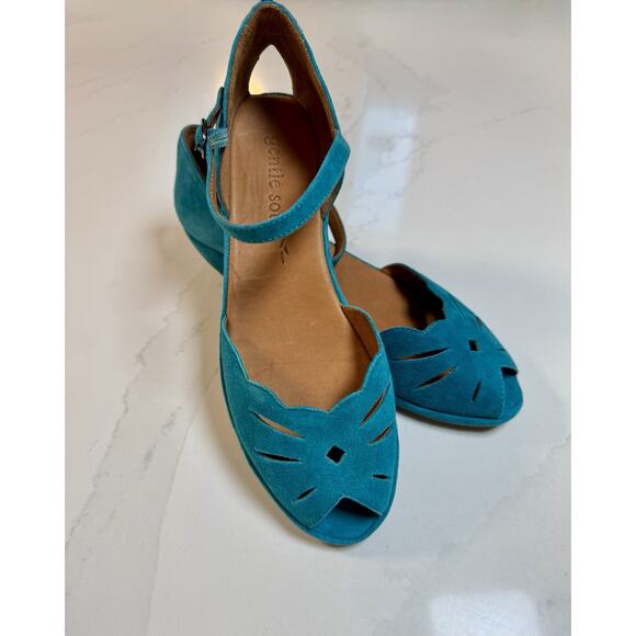 NEW! Gentle Souls Lily Moon Suede Turquoise Sandal Comfort Shoe Woman's Sz 8 - Picture 1 of 13